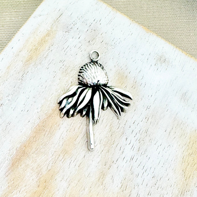 Sterling Silver Cone Flower Charm 1.25”