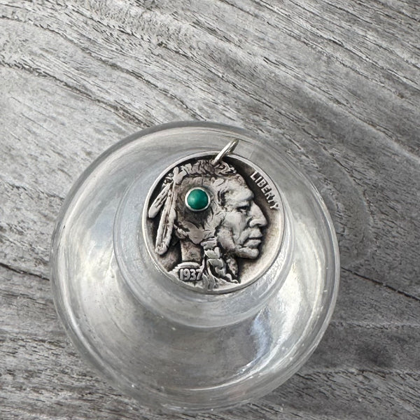 Indian Head Buffalo Nickel & Turquoise Charm