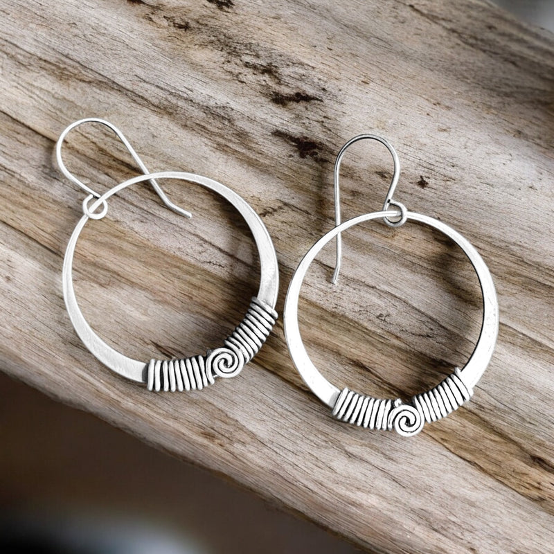 Sterling Silver Twisted Hoop Earrings 1.5”