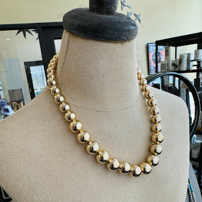 14K Gold over Stainless Steel Large Beaded Necklace 16”-18”