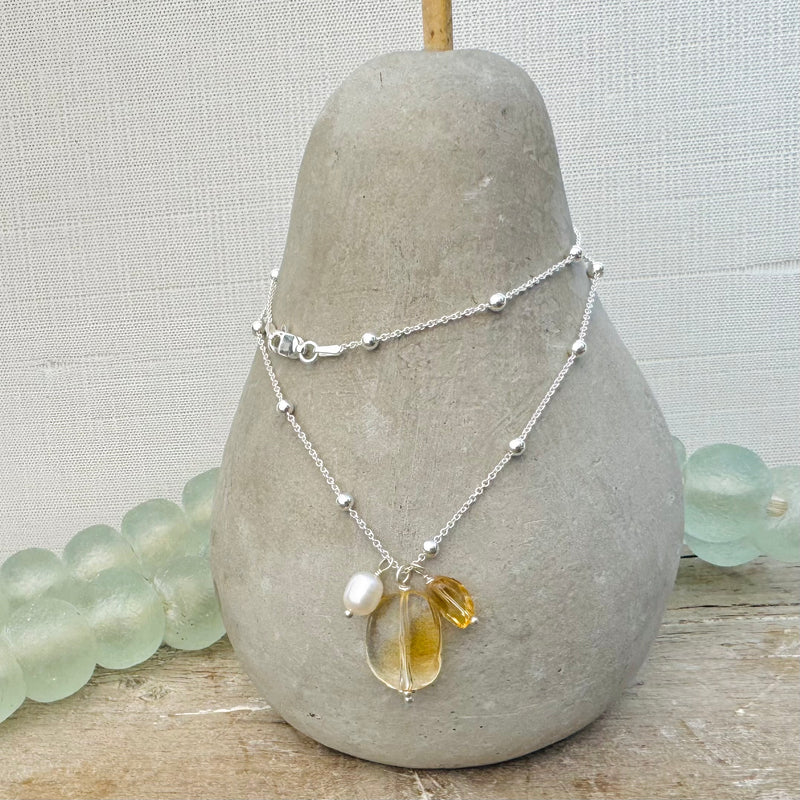 Sterling Silver Citrine Cluster Necklace