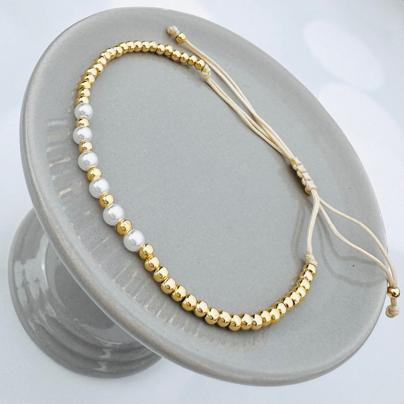 Woven Pearl Adjustable Bracelet 5.5” to 8”