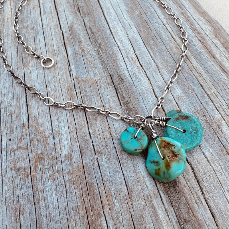 Sterling Blue or Green Turquoise Necklace