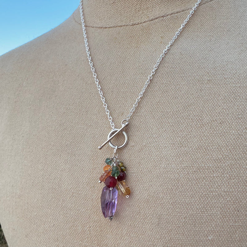 Sterling Silver Gemstone Cluster Necklace