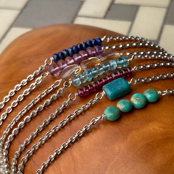 Sterling Silver Turquoise, Citrine, Pink Tourmaline, Lapis, Aquamarine Bracelet or Necklace