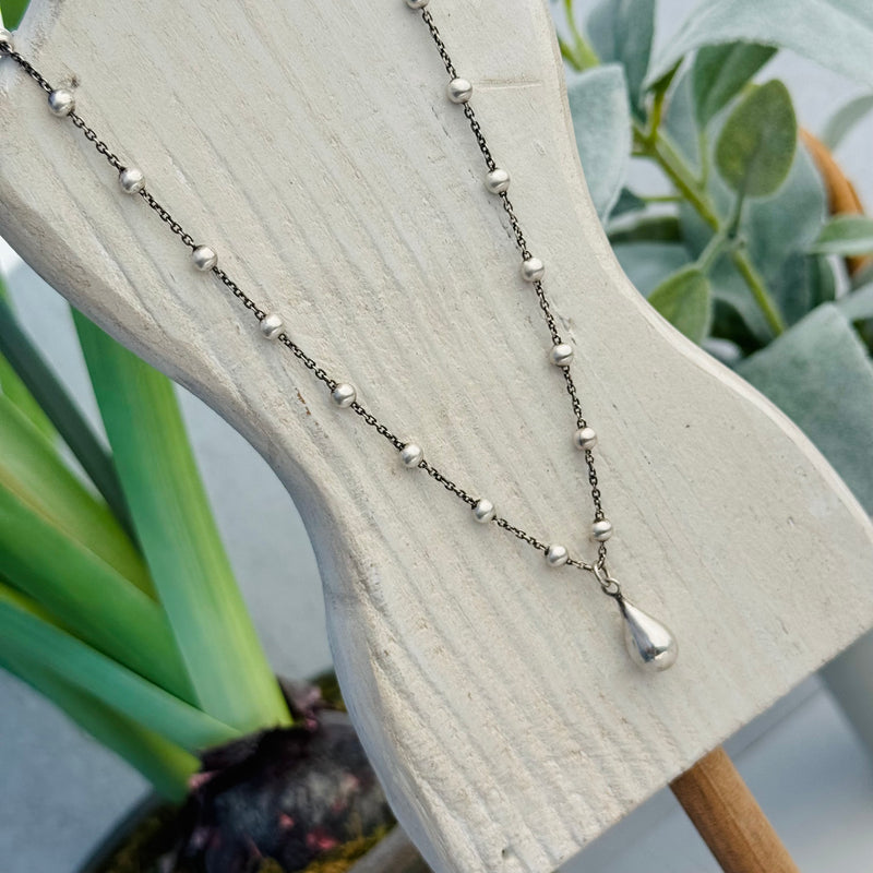 Sterling Silver Beaded Drop Necklace