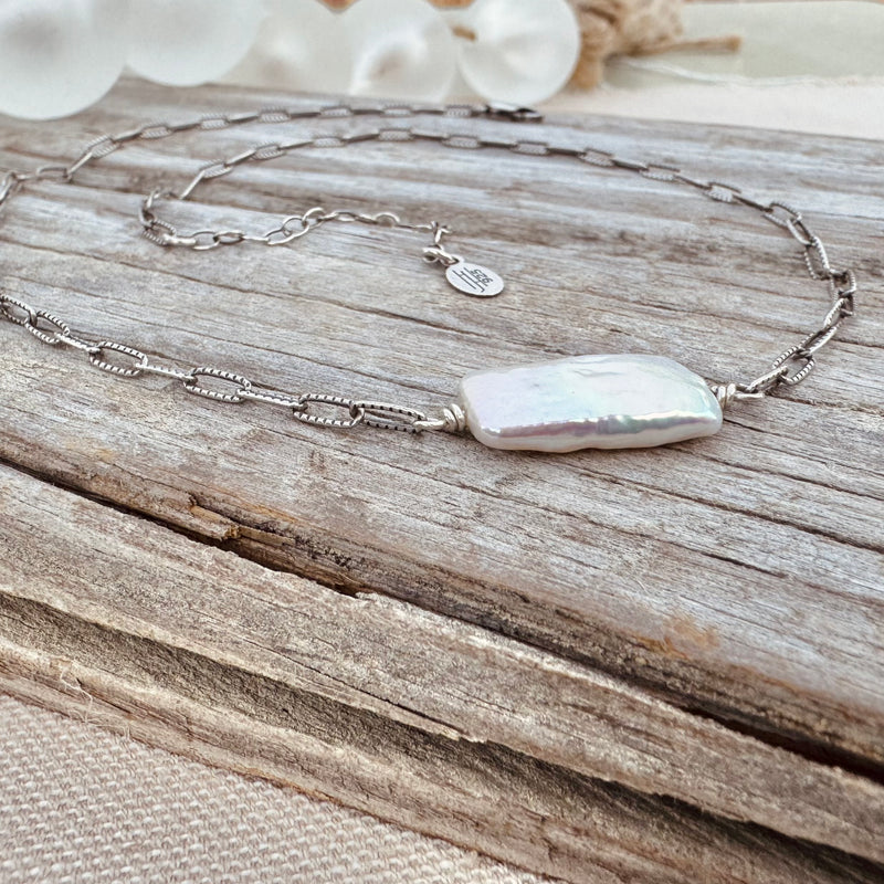 Sterling Rectangle Pearl Necklace