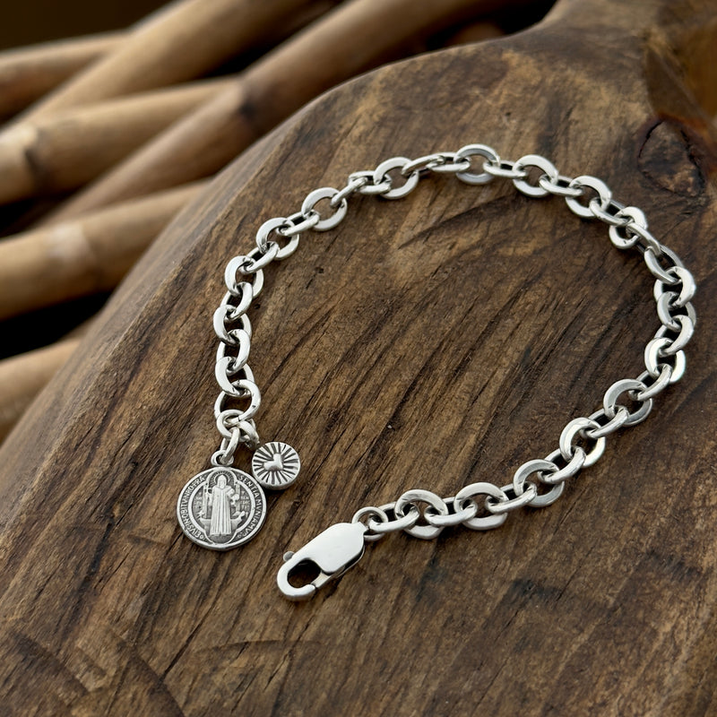 Sterling Silver Saint Benedict Chain Bracelet