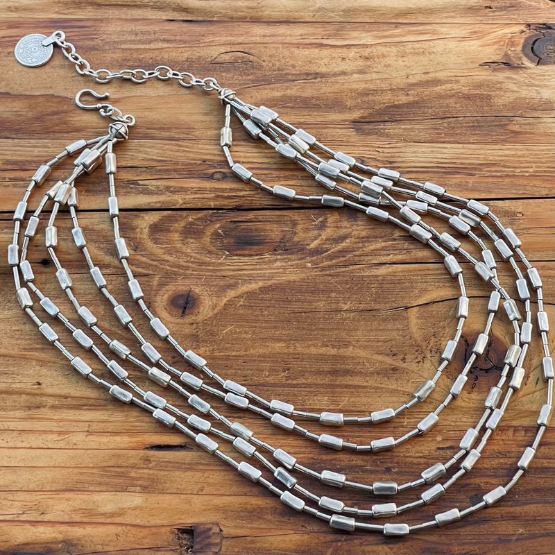 Sterling Silver over Pewter 5 Strand Necklace 17” adjustable to 20”