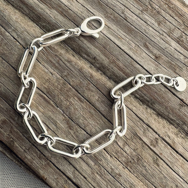 Sterling Silver Large Link Bracelet 7” adj to 8”