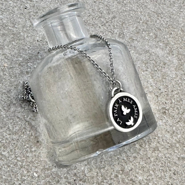 Sterling Silver Dove Intaglio Necklace – “Peace to My Friends”