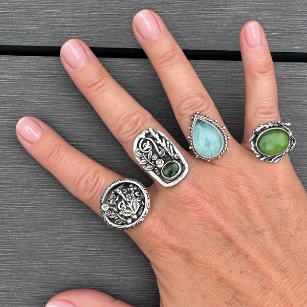 Sterling Silver Aquamarine, Tourmaline, Serpentine Ring or Necklace