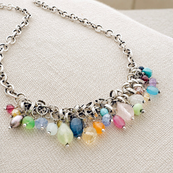 Sterling Silver & Gemstone Waterfall Necklace