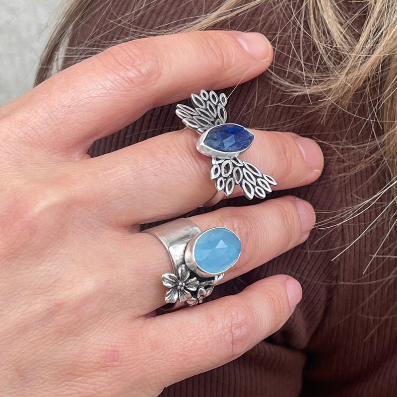Adjustable Sterling Silver Faceted Aquamarine Ring
