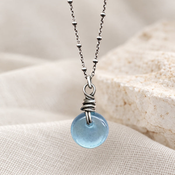 Aquamarine Coin Necklace | Oxidized Sterling Silver