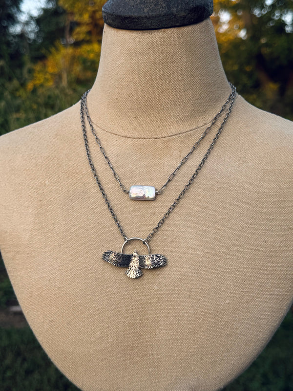 Sterling Rectangle Pearl Necklace