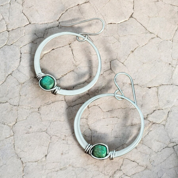 Sterling Silver Turquoise Twisted Hoop Earrings 1.5”