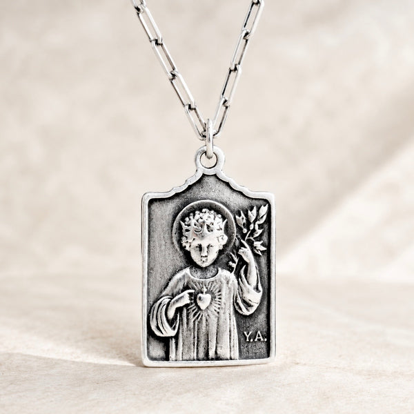 Sterling Silver French Religious Medallion Necklace - Little Jesus