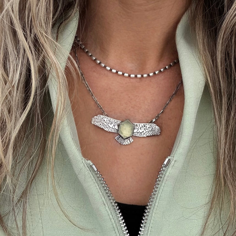 Sterling Silver & Prehnite Take Flight Necklace