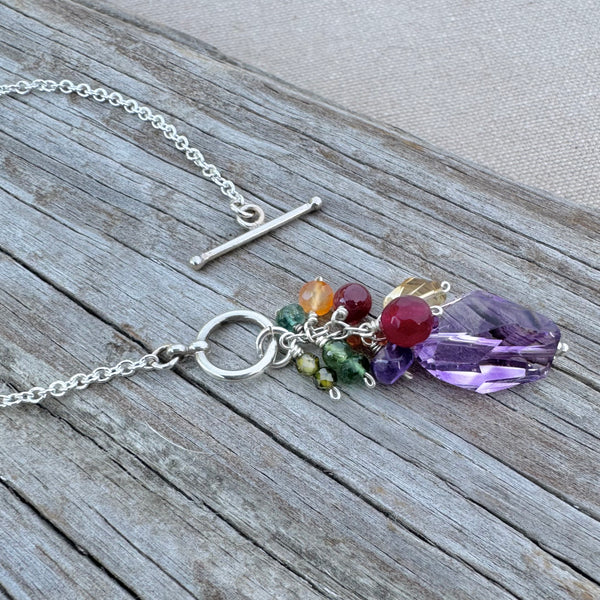 Sterling Silver Gemstone Cluster Necklace