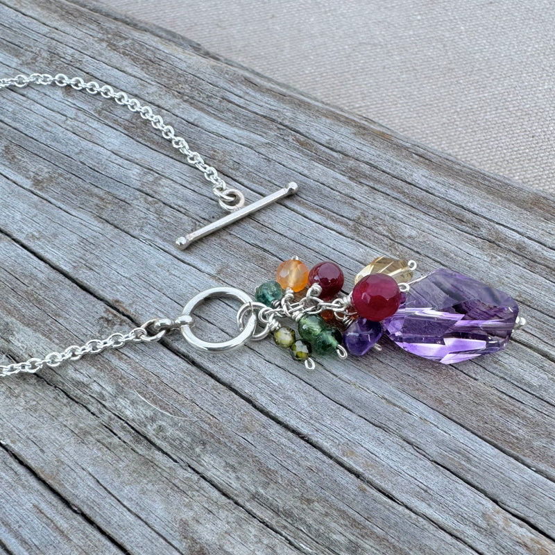 Sterling Silver Gemstone Cluster Necklace