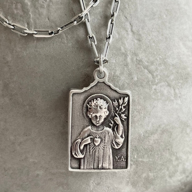 Sterling Silver French Religious Medallion Necklace - Little Jesus