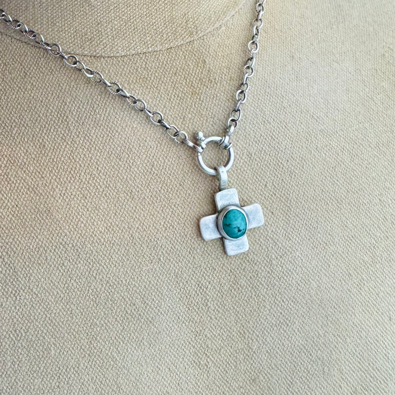 Sterling Silver Turquoise Cross Necklace