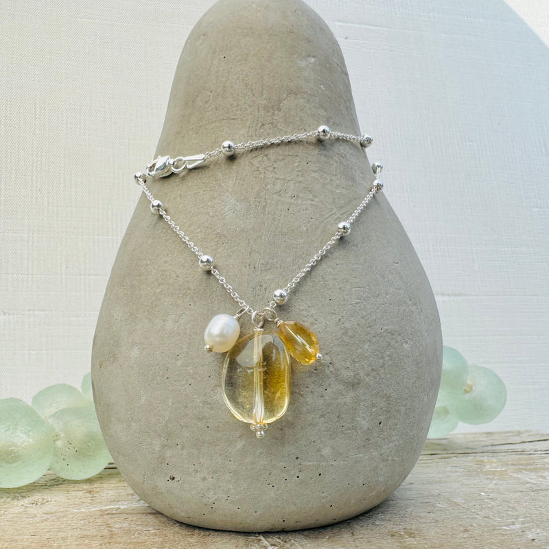 Sterling Silver Citrine Cluster Necklace