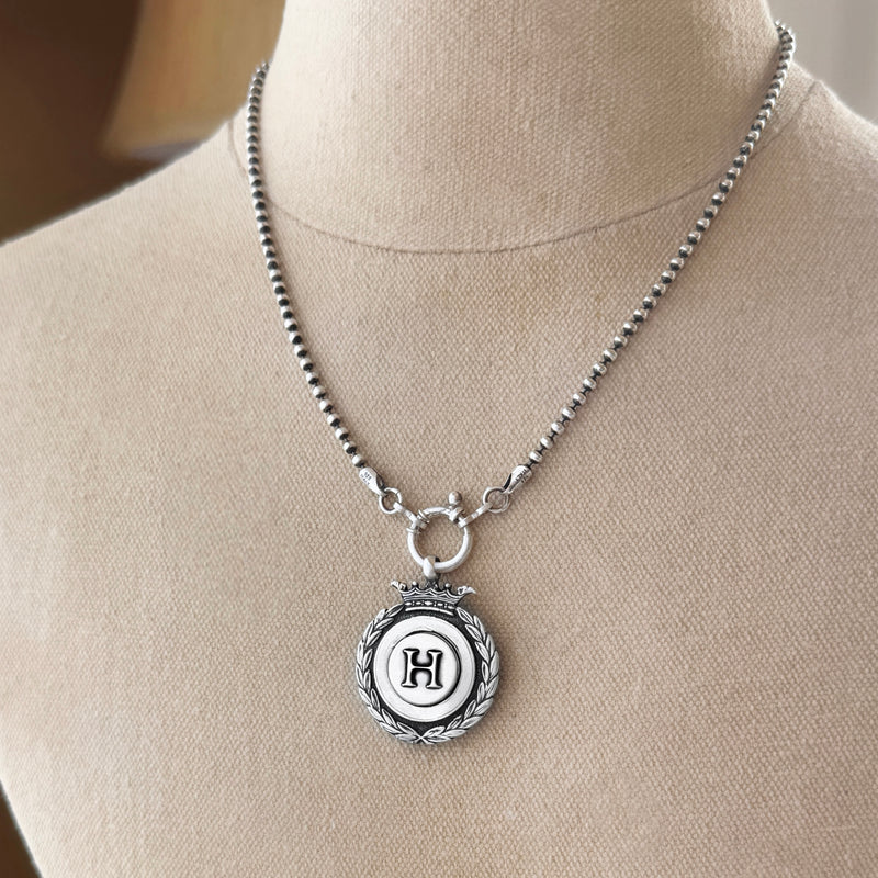 Sterling Laurel & Crown Initial Necklace