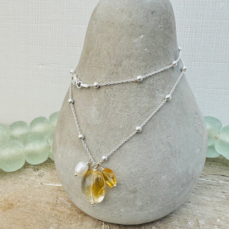 Sterling Silver Citrine Cluster Necklace