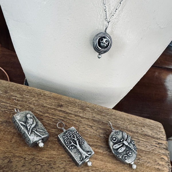 Pewter Pendants - Owl, Bird/Nest, Tree/Leaf, and Dragonfly