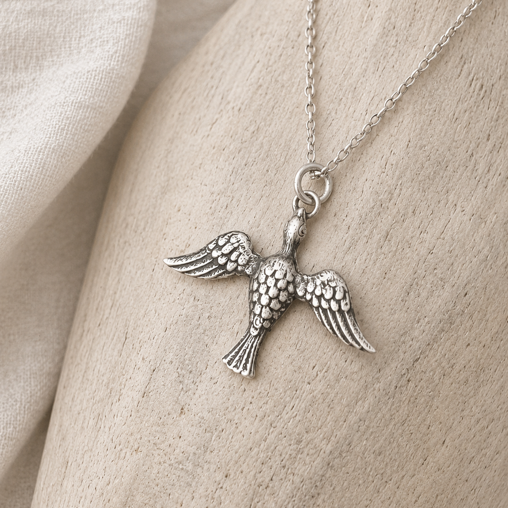 BIRD PENDANT NECKLACE-SILVER925-ネックレス Sterling Silver Dove of Peace Necklace Antique Inspired Bird Pendant