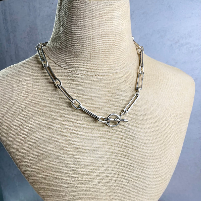 Sterling Silver over Pewter Long Link Necklace 17”