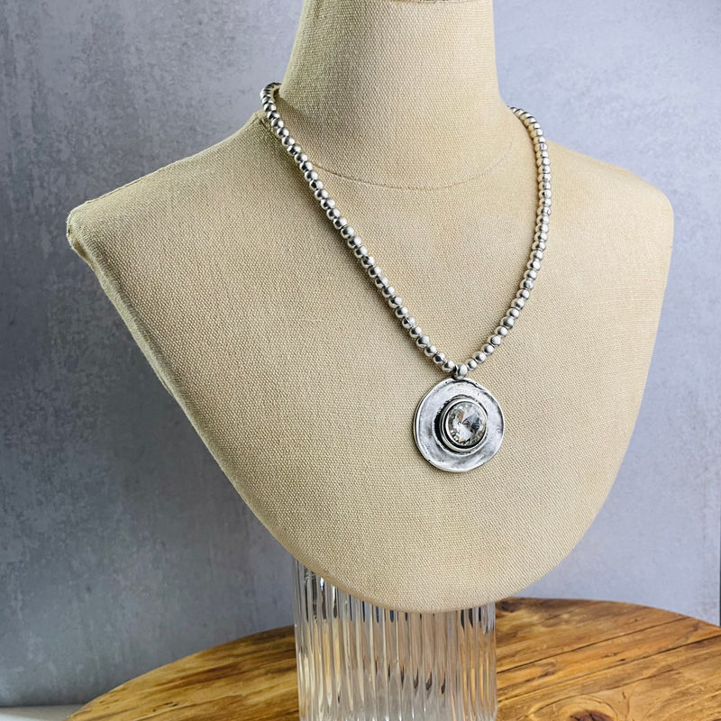 Sterling over Pewter 1.5” Round Pendant Necklace 19”-22”