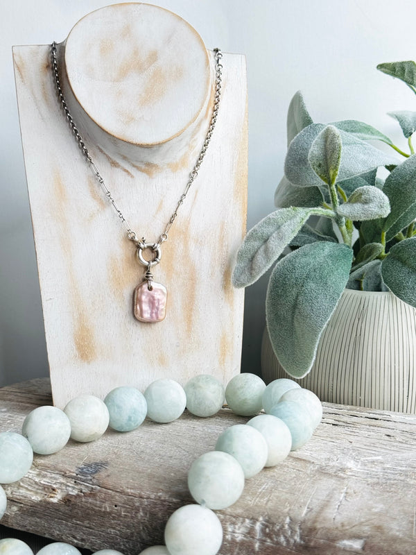 Sterling Silver & Freshwater Pink Keshi Pearl Necklace