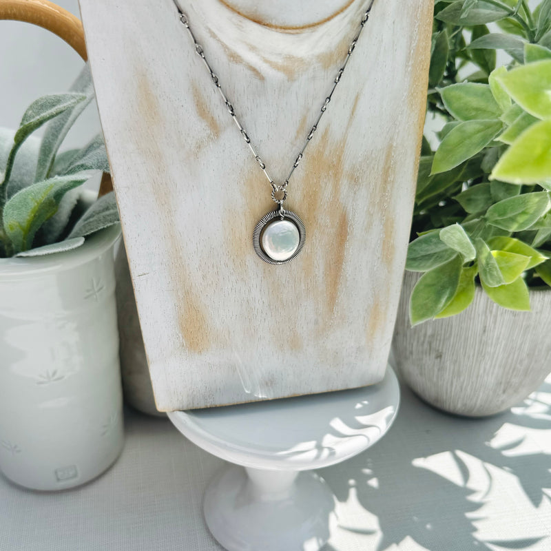 Sterling Silver Wrapped Pearl Coin Necklace