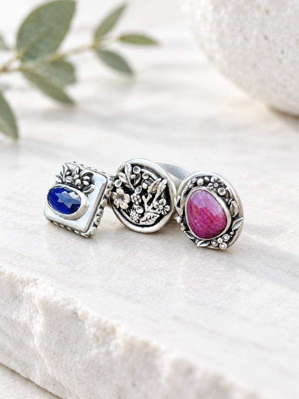 Sterling Silver Secret Garden Gemstone Ring or Necklace