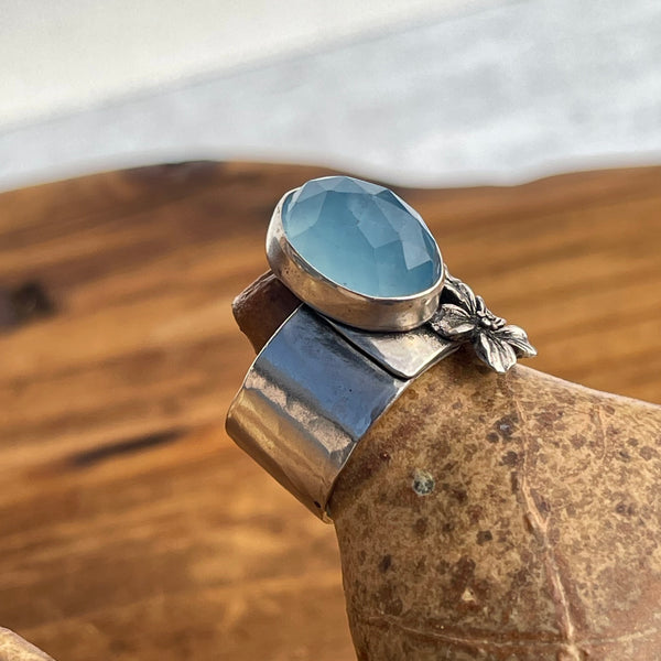 Adjustable Sterling Silver Faceted Aquamarine Ring