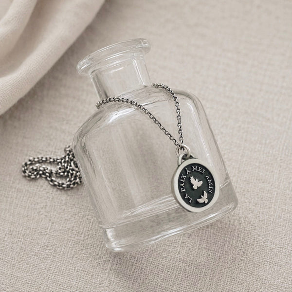 Sterling Silver Dove Intaglio Necklace – “Peace to My Friends”