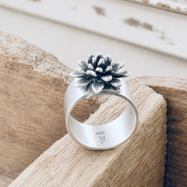 Sterling Silver Dahlia Adjustable Ring