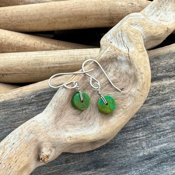 Sterling Dainty Turquoise Disc Earrings