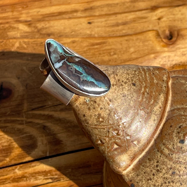 Adjustable Sterling Silver and Large Australian Boulder Opal Ring