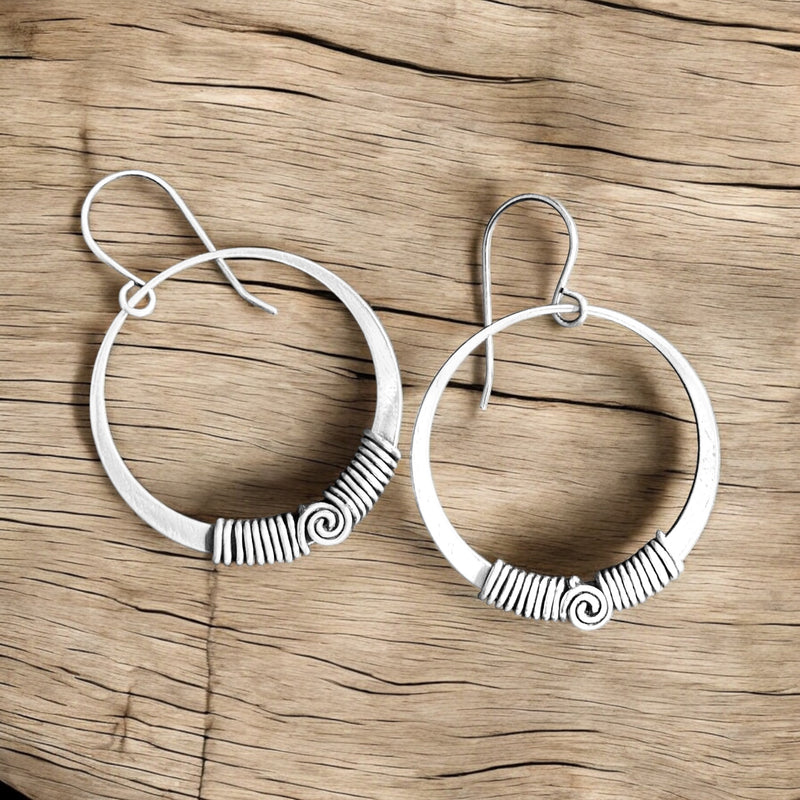 Sterling Silver Twisted Hoop Earrings 1.5”