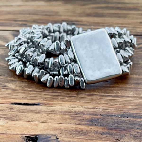 Sterling Silver & Pewter 2” Stretch Bracelet -  fits up to 8” wrists