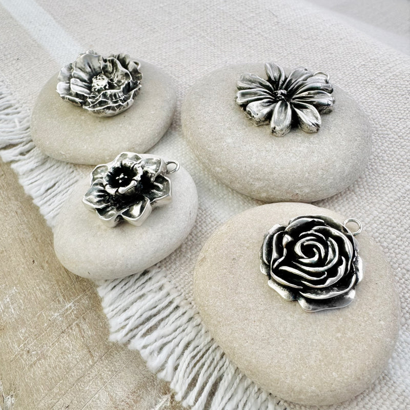 Antique Silver Color Rose Charm Silver Pewter Small U00bb Flower