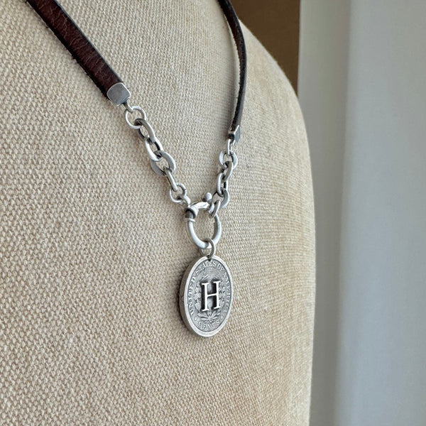 Sterling & Leather Liberty Head Nickel Initial Necklace