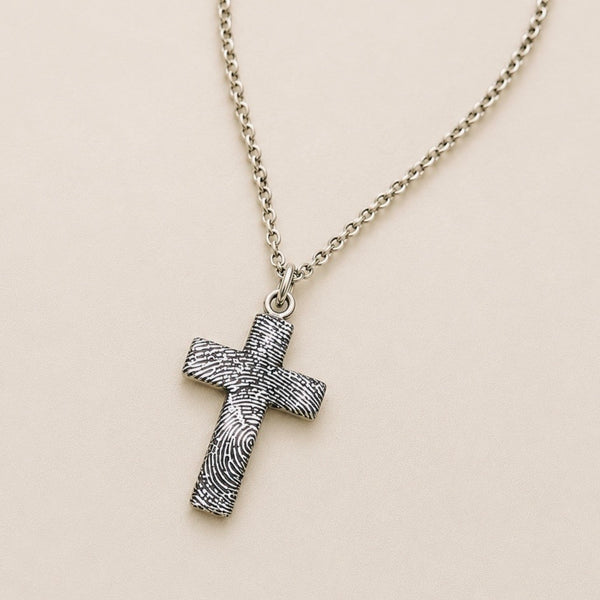 Fingerprint Cross Necklace – Sterling Silver