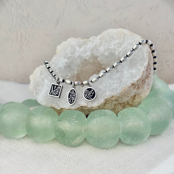 Sterling Silver Beaded Name Necklace