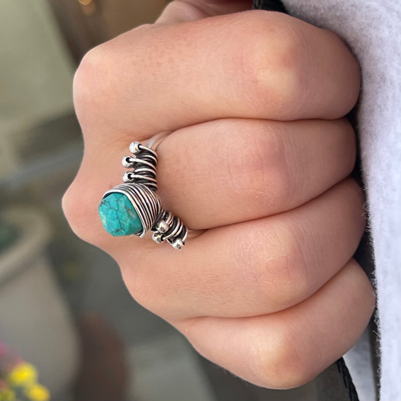 Sterling Silver Wire Wrapped Turquoise Ring