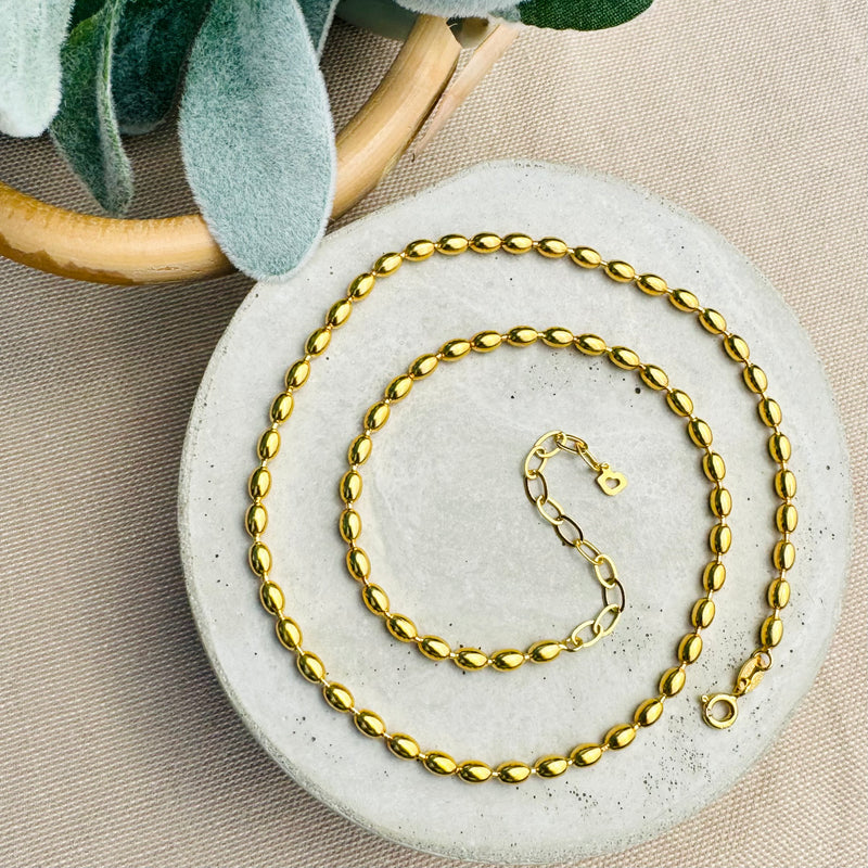 18K Gold-filled 3mm Oval Beaded Necklace